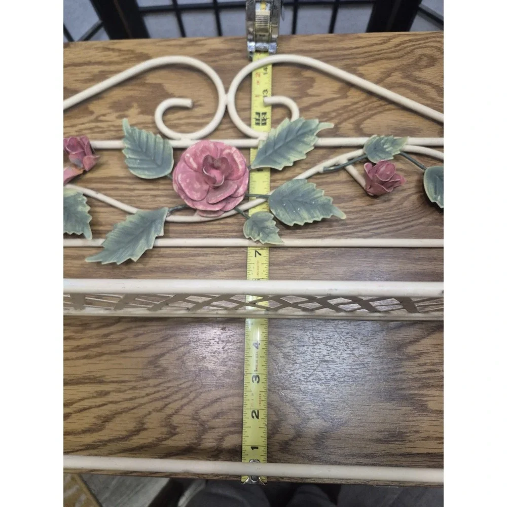 Vintage Wrought Iron Rose Shelf / Towel Rack Combo